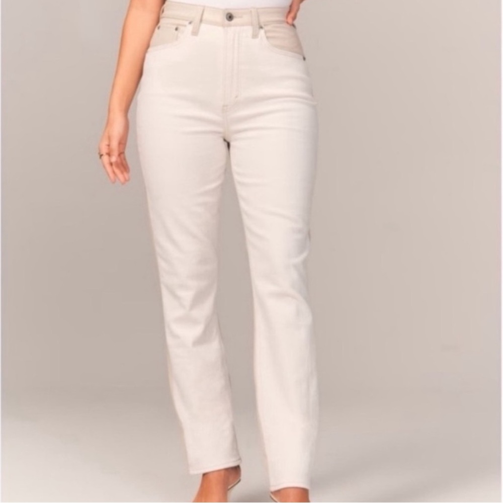 Abercrombie and Fitch Slim Straight Ultra High Rise Pants 32 denim leather bone